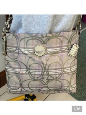 Coach Tartan Plaid Crossbody Bag shoulder bag  cream, violet tan/gold metallic